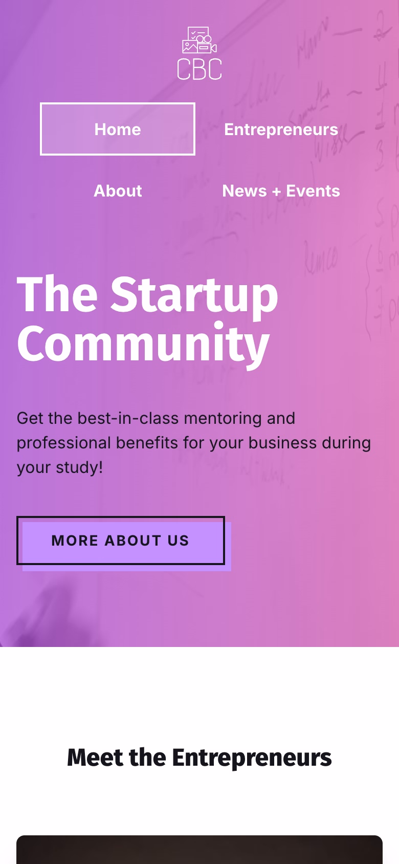 Creative Business Club homepage on a mobile viewport