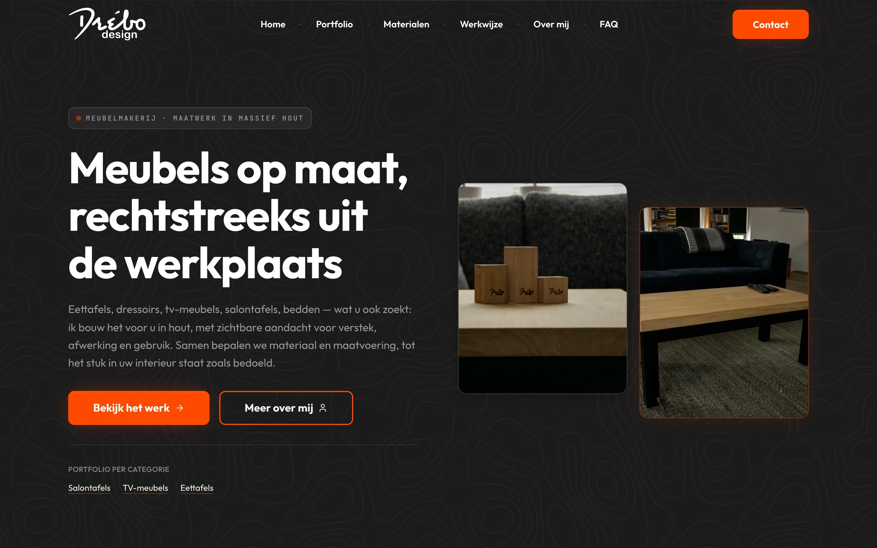 Homepage of the Drébo Design custom furniture website