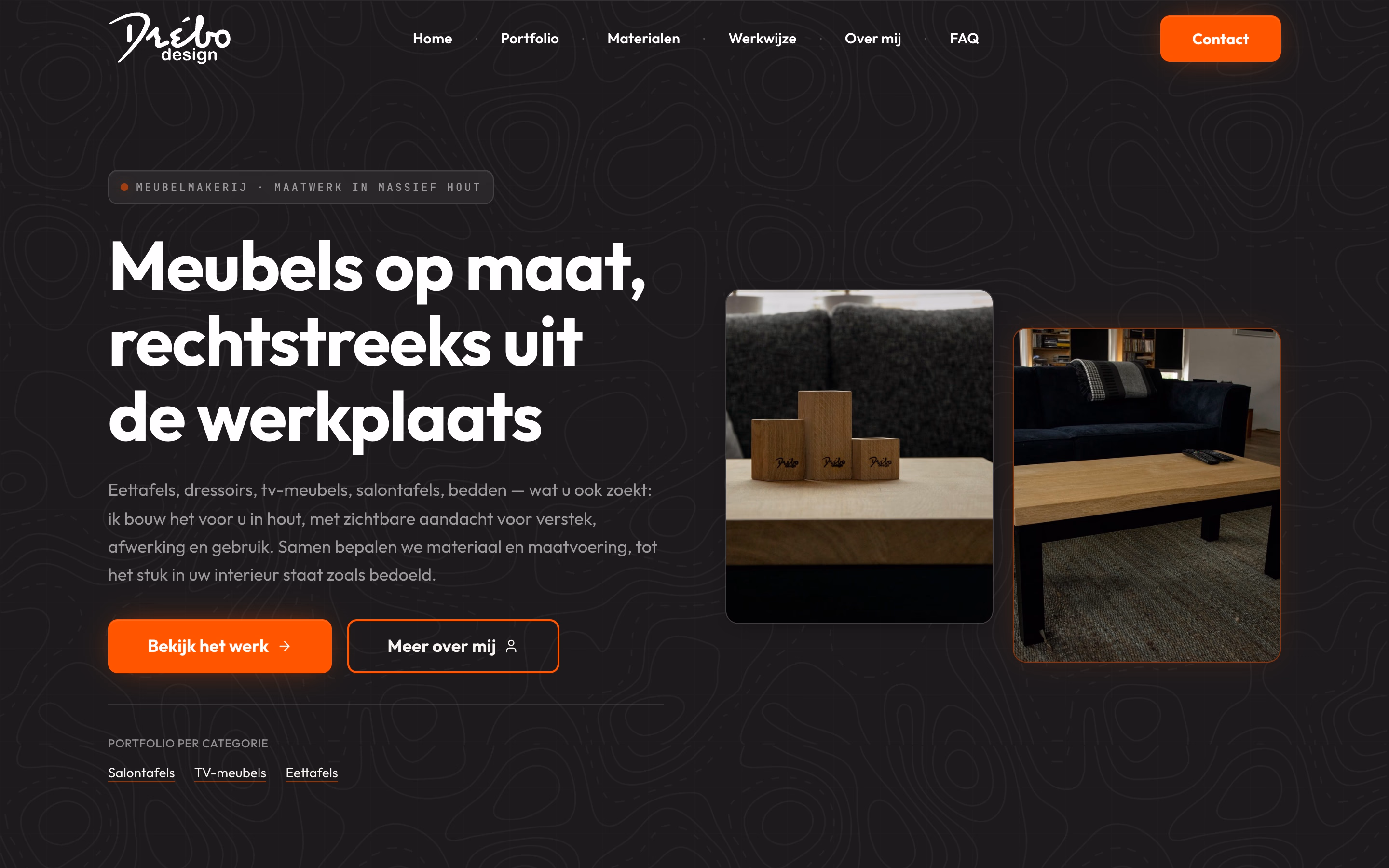 Homepage of the Drébo Design custom furniture website