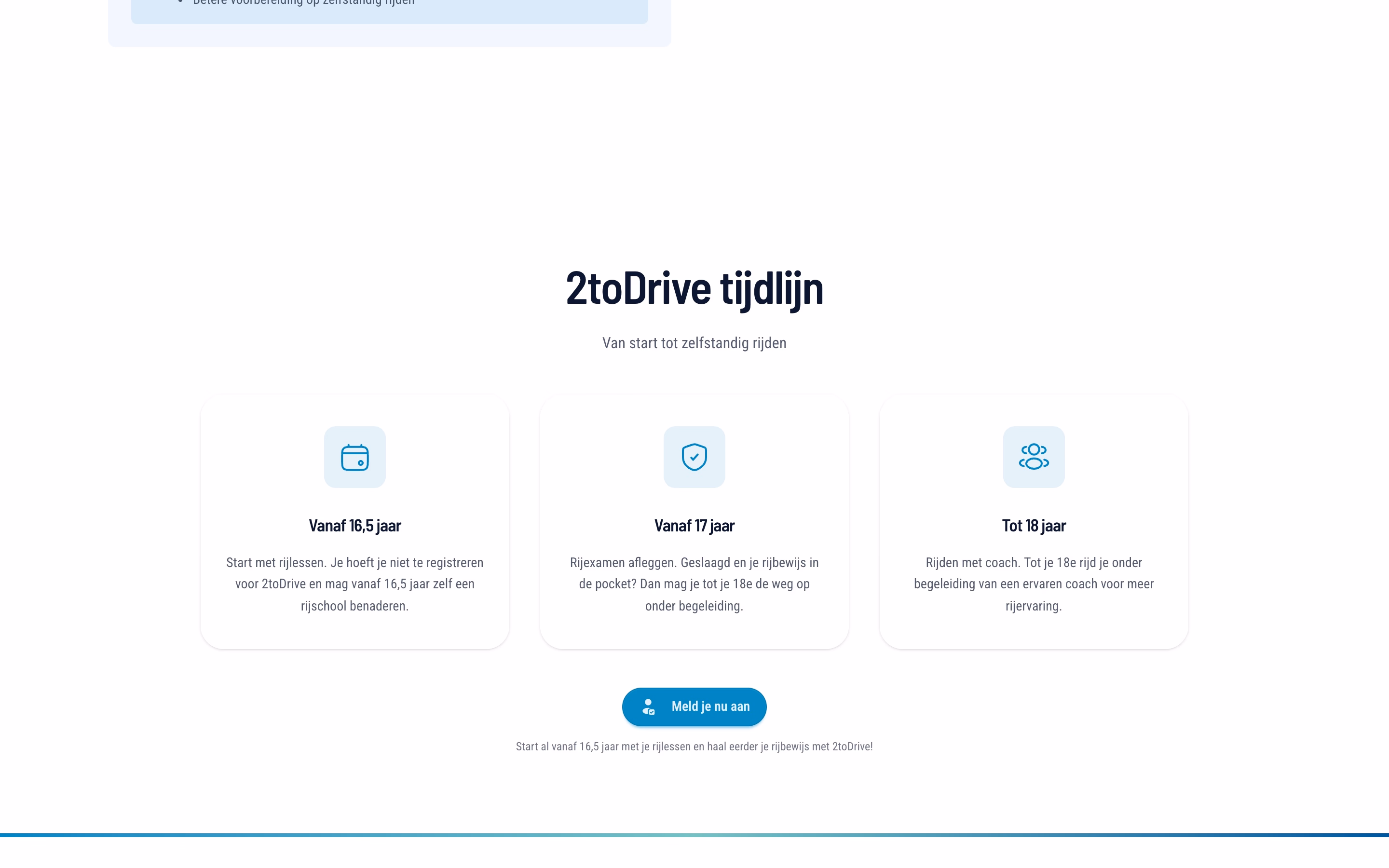 Visual timeline of the 2toDrive program from age 16.5 to 18